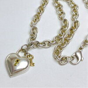 Tiffany Heart Lock Combination Necklace Donut Chain Sterling Silver